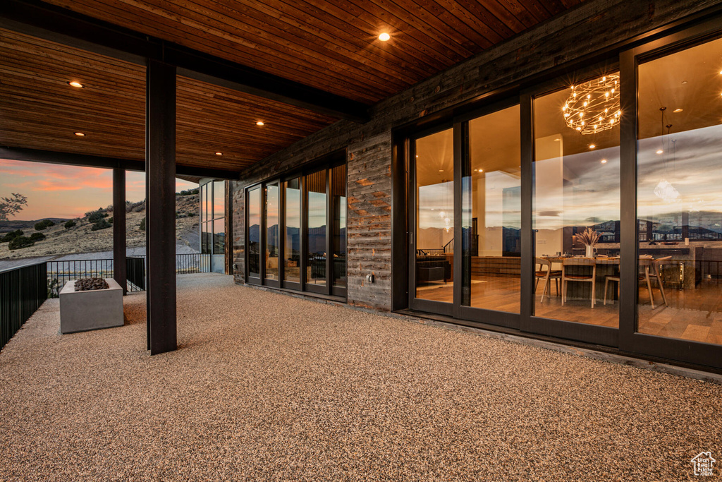 View of patio terrace at dusk