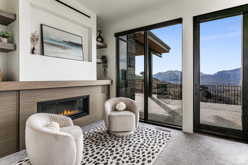 Living room with a mountain view