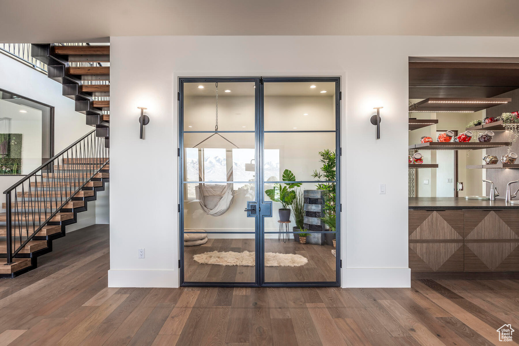 Interior space featuring dark hardwood / wood-style floors