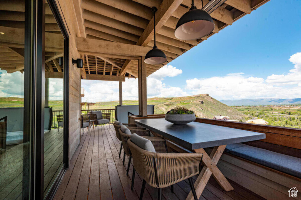Wooden deck with a mountain view
