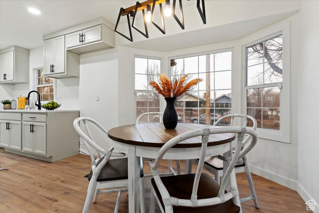 Dining room featuring a wealth of natural light and light hardwood / wood-style flooring