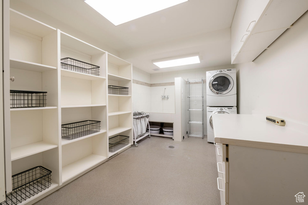 Spacious closet with stacked washer / drying machine
