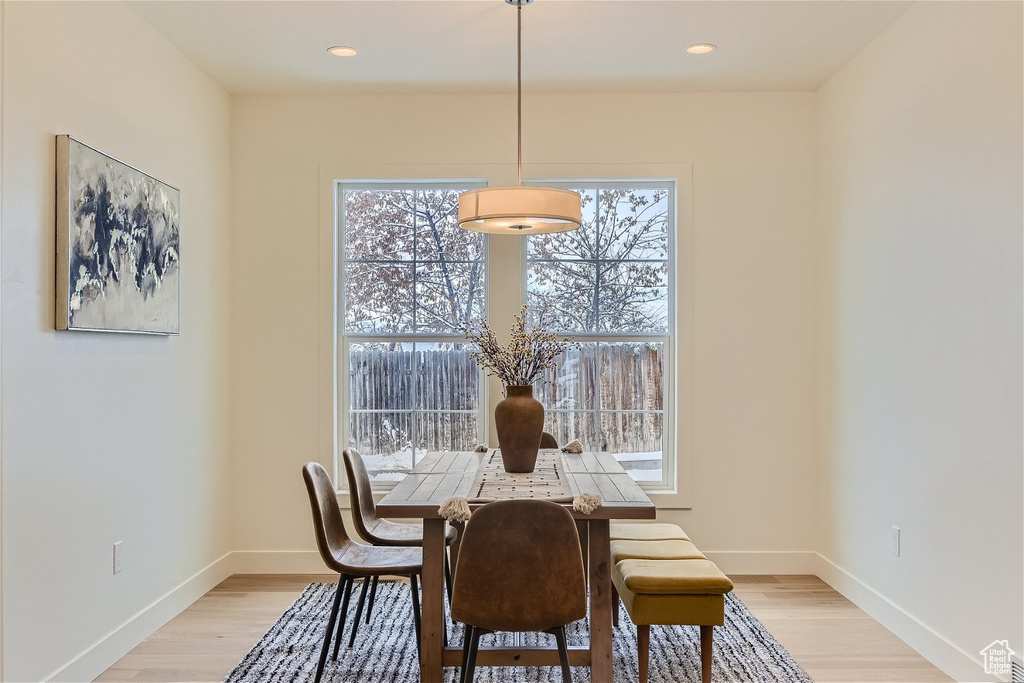 Dining room with light hardwood / wood-style floors