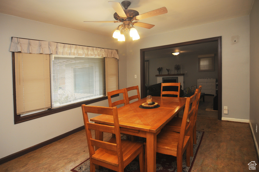 Dining area featuring ceiling fan