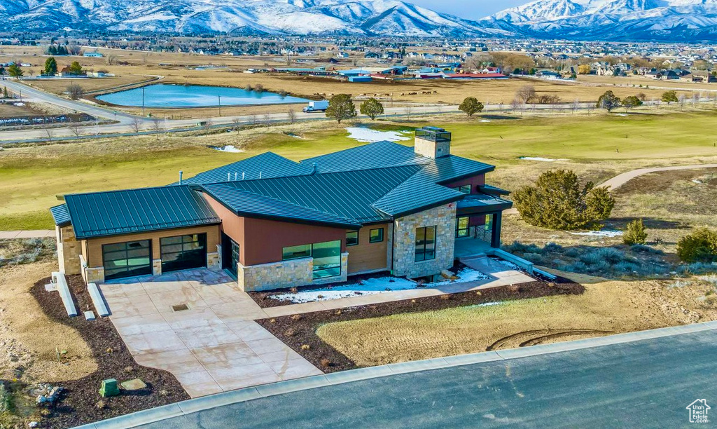 Drone / aerial view with a mountain view