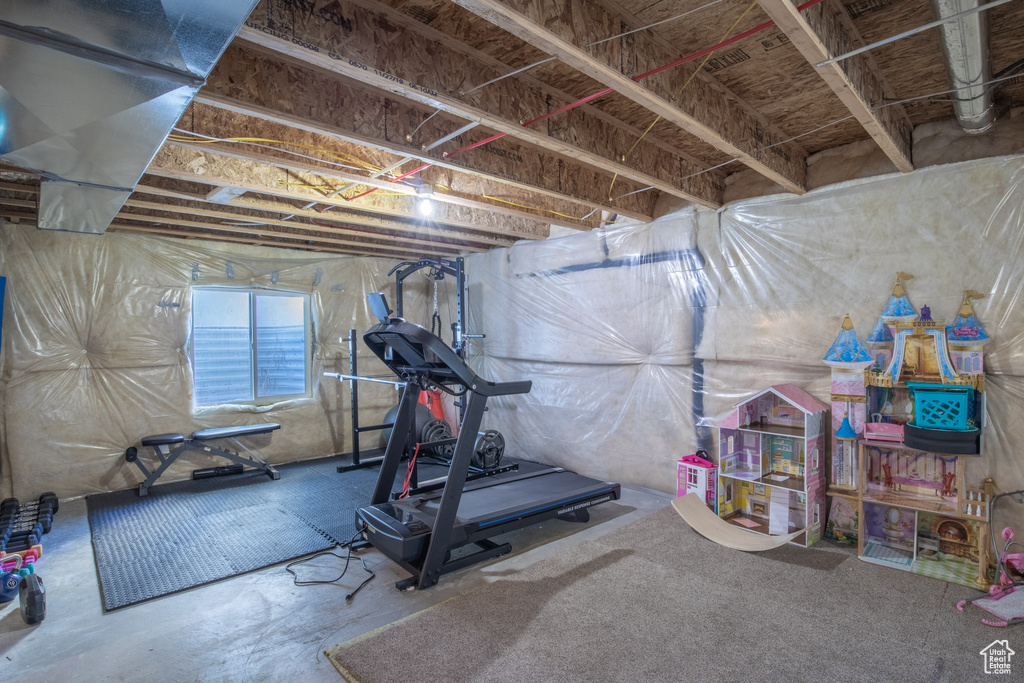 Workout area with concrete floors