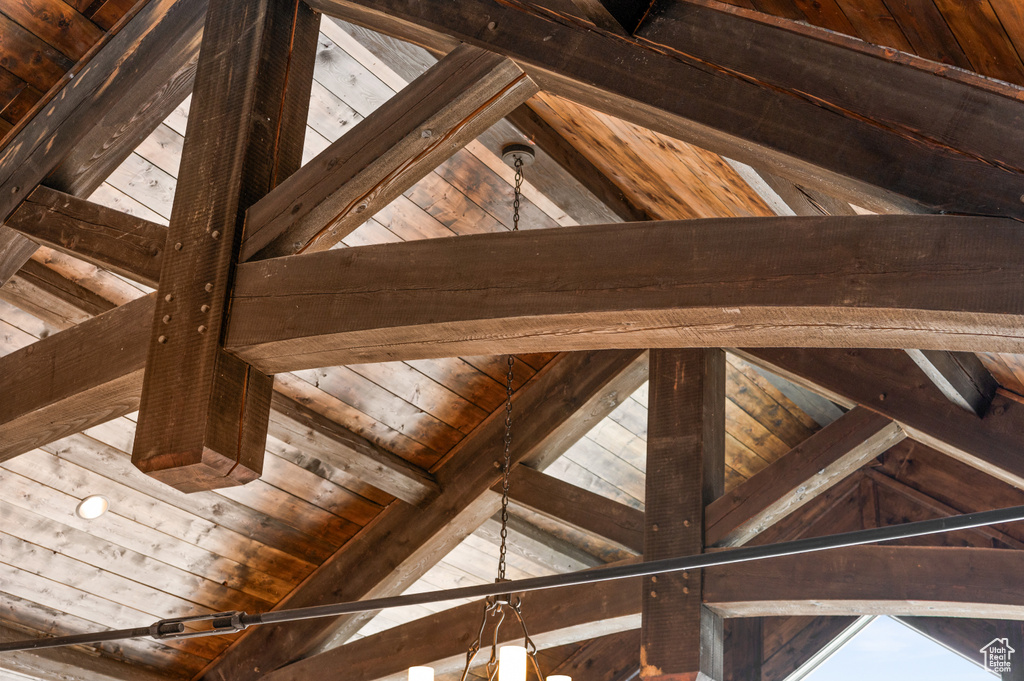 Interior details with beamed ceiling and wood ceiling