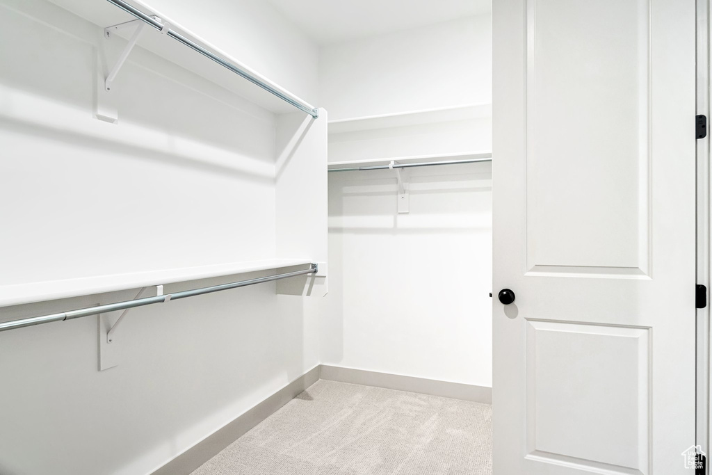 Spacious closet with light carpet