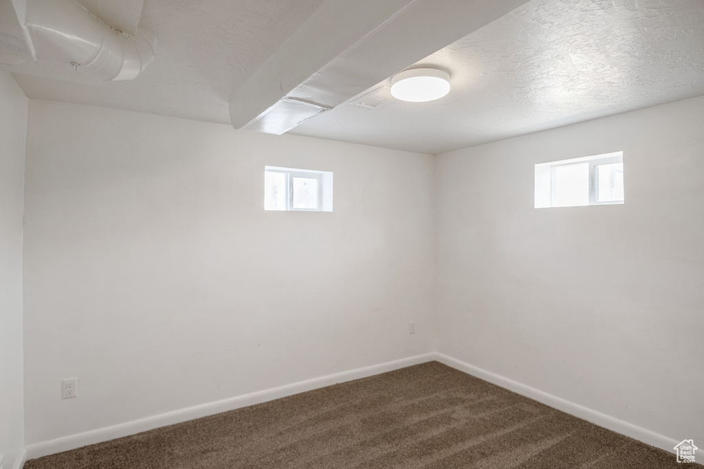 Spare room with carpet flooring, a wealth of natural light, and a textured ceiling