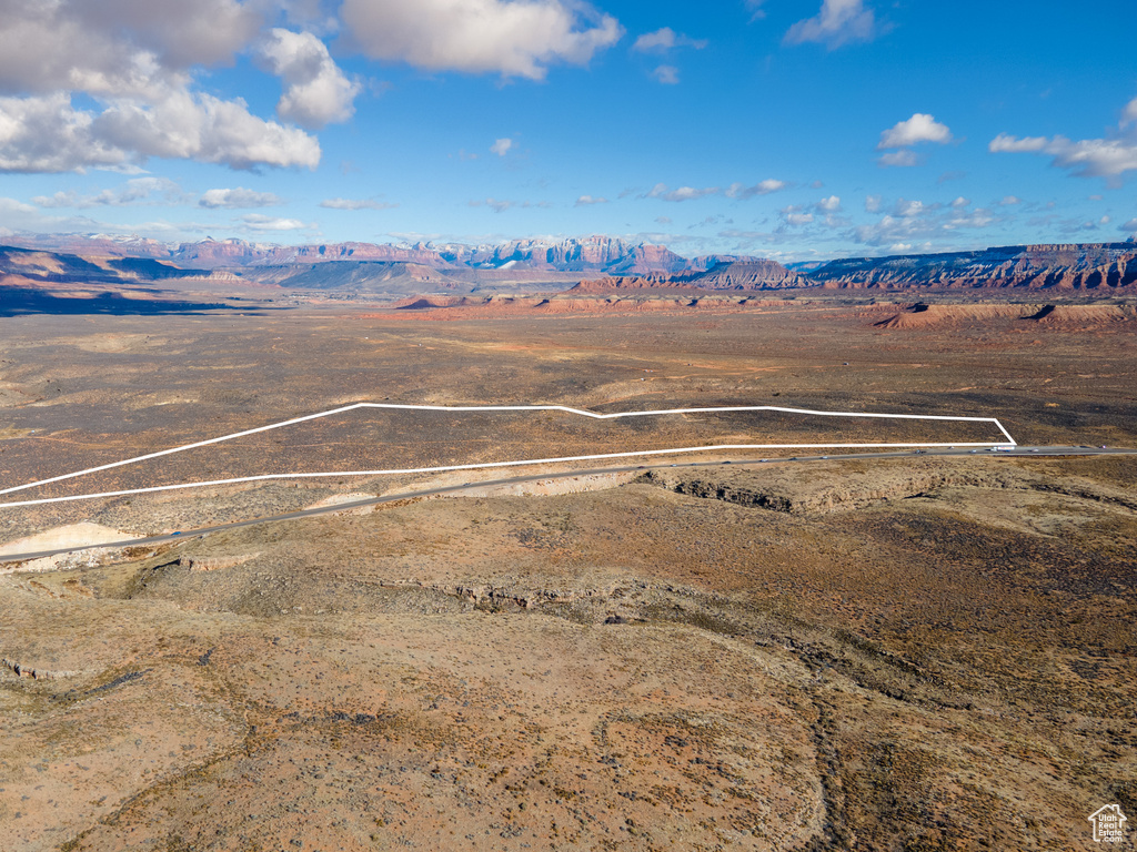 Aerial view featuring a mountain view