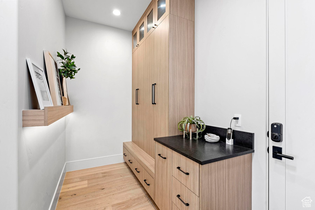 Bathroom with hardwood / wood-style flooring
