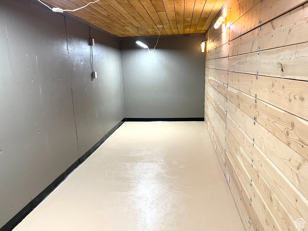 Basement with wood ceiling