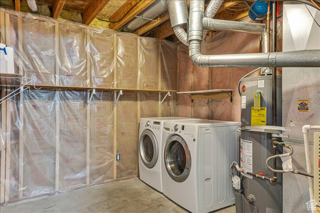 Laundry room with gas water heater and separate washer and dryer