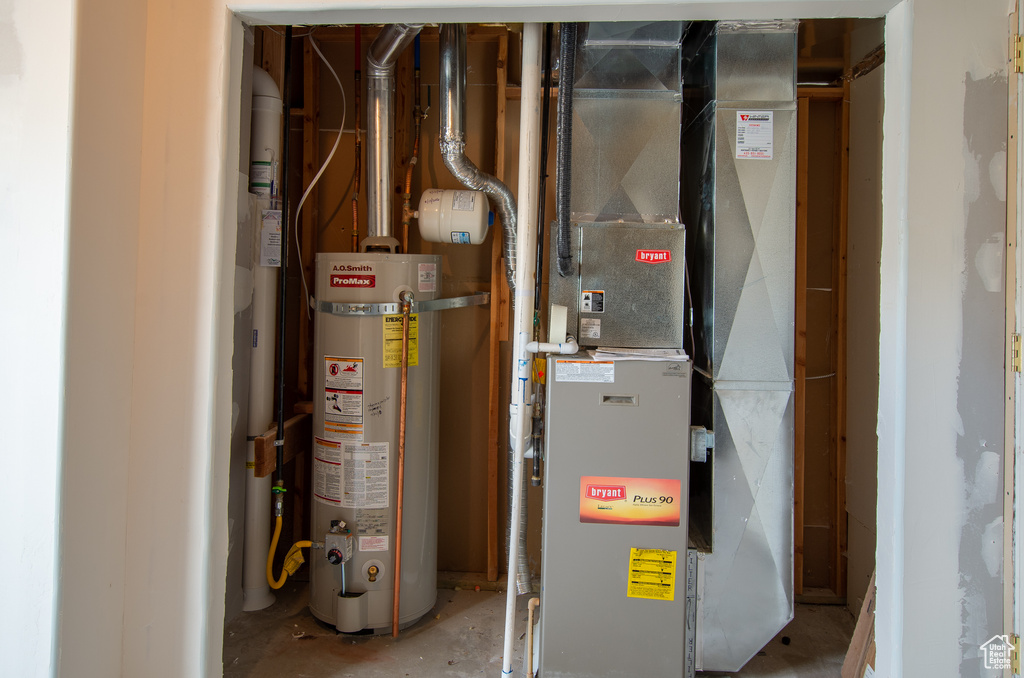 Utility room with water heater and heating utilities