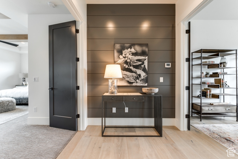 Interior space with light hardwood / wood-style flooring