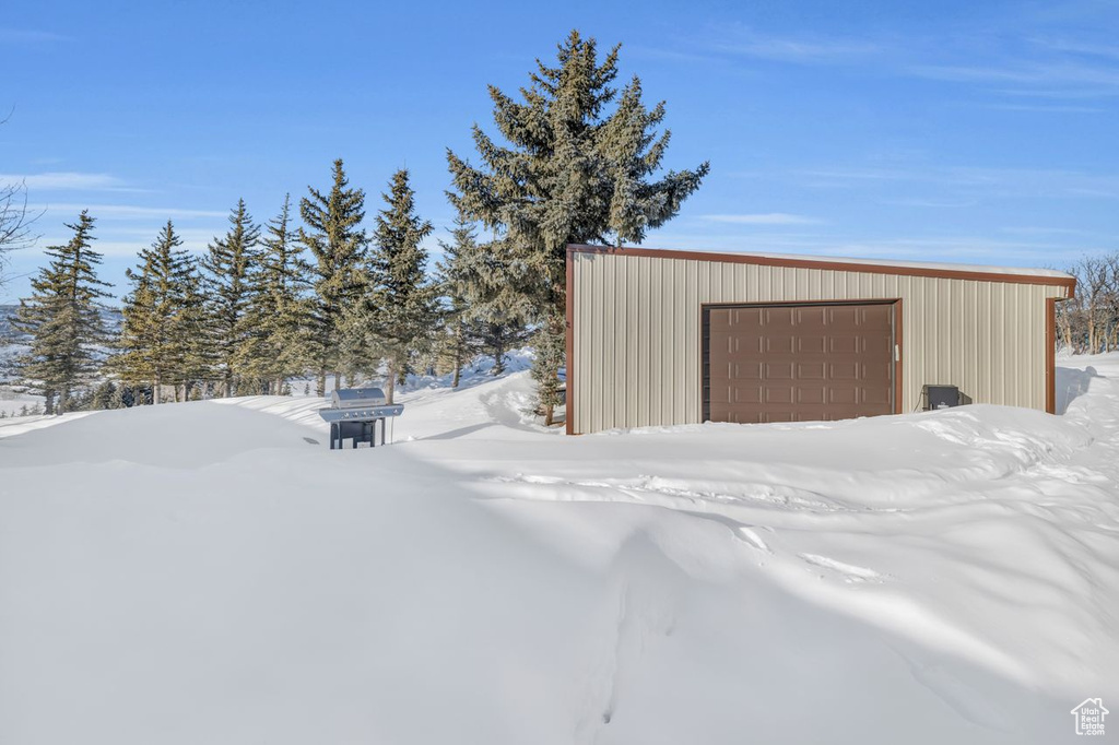 View of snow covered garage