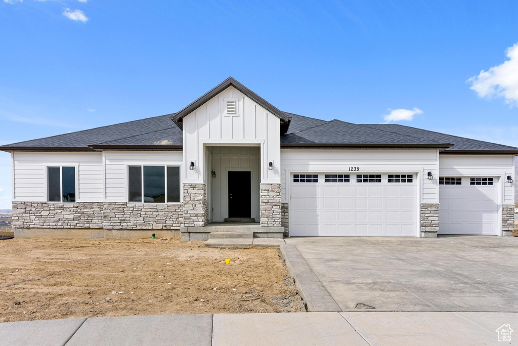 View of front of home with a garage