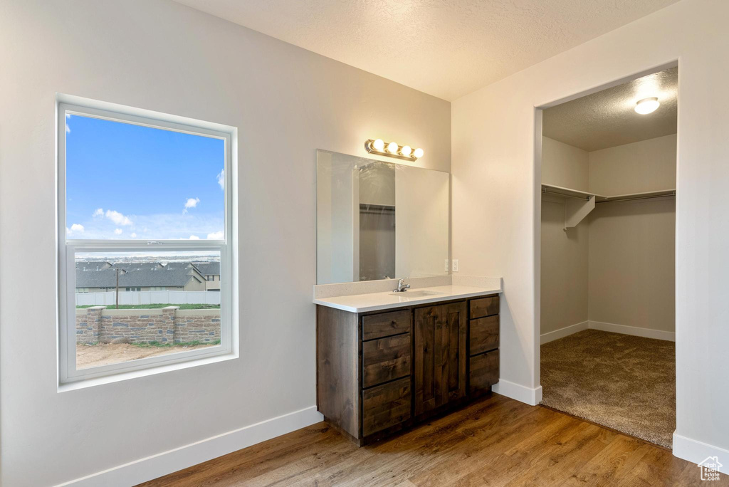 Bathroom featuring hardwood / wood-style floors and vanity