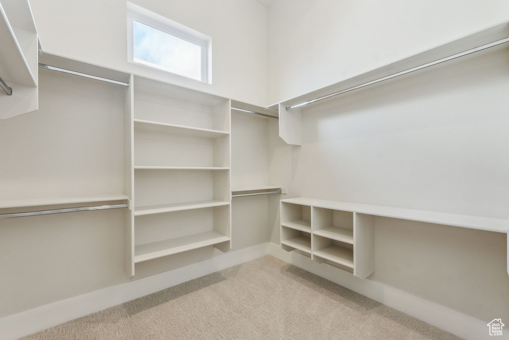 Spacious closet with carpet
