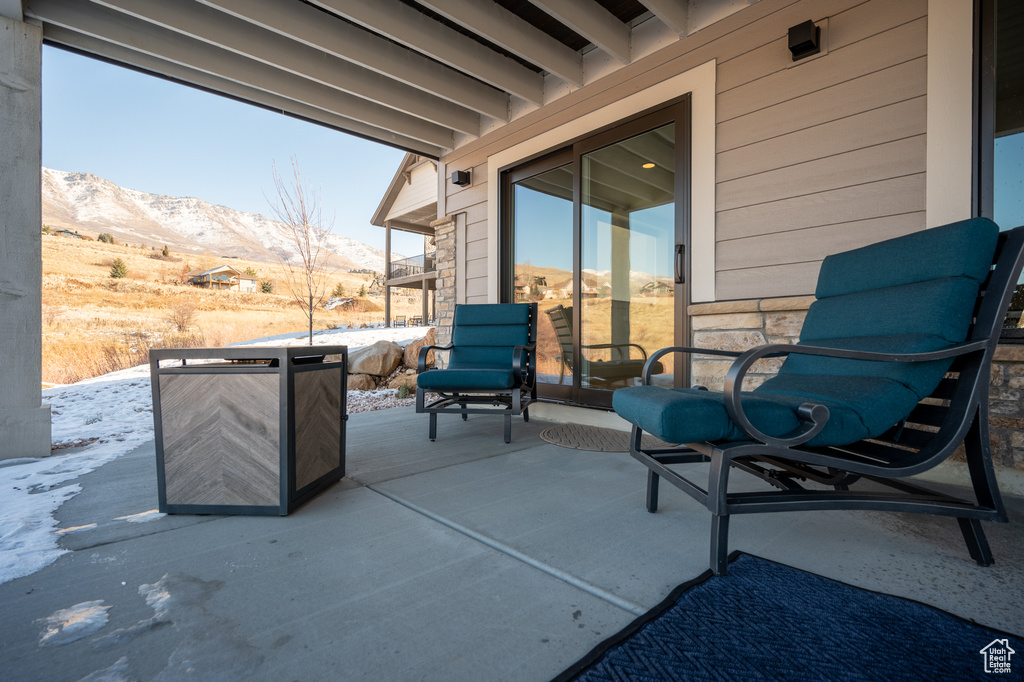 View of terrace with a mountain view