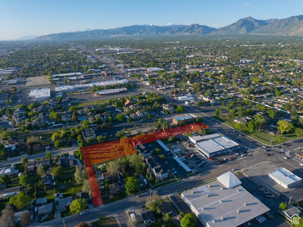 Aerial view featuring a mountain view