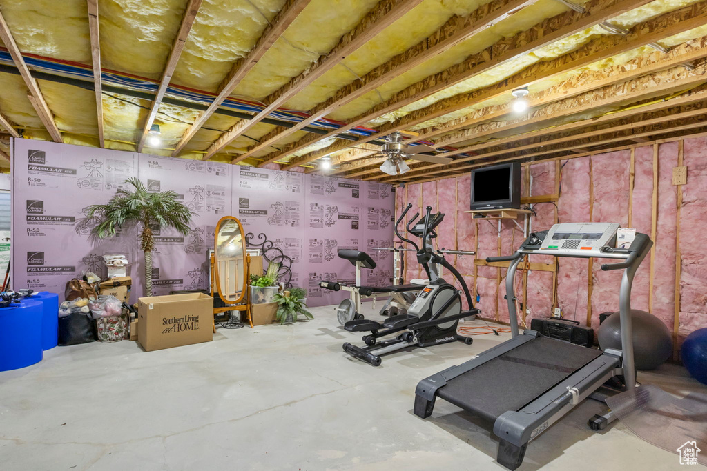 Exercise room with concrete floors