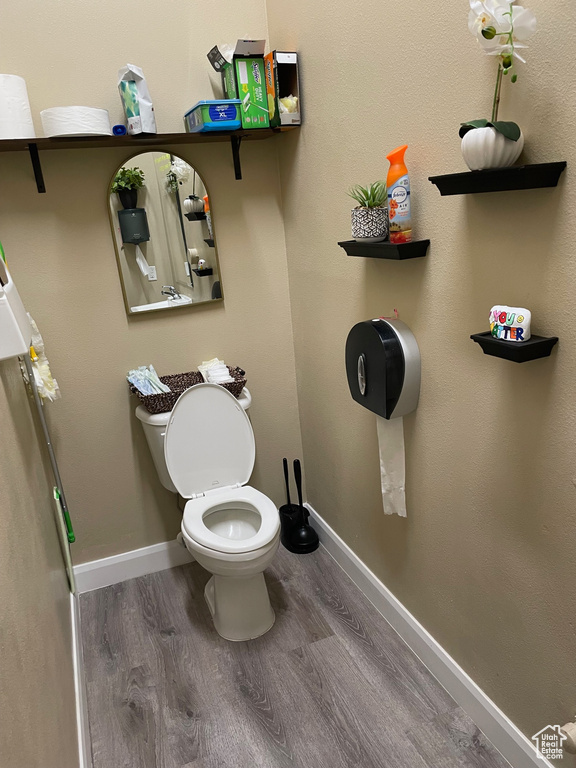 Bathroom with wood-type flooring and toilet