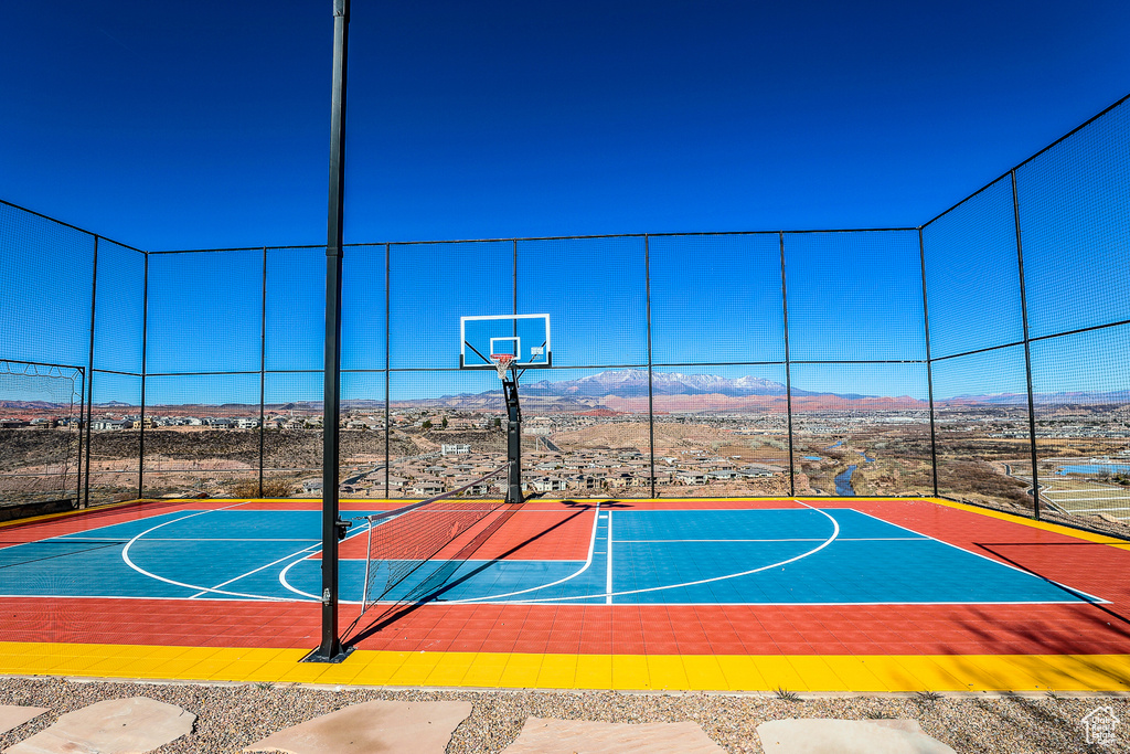 View of basketball court with a mountain view