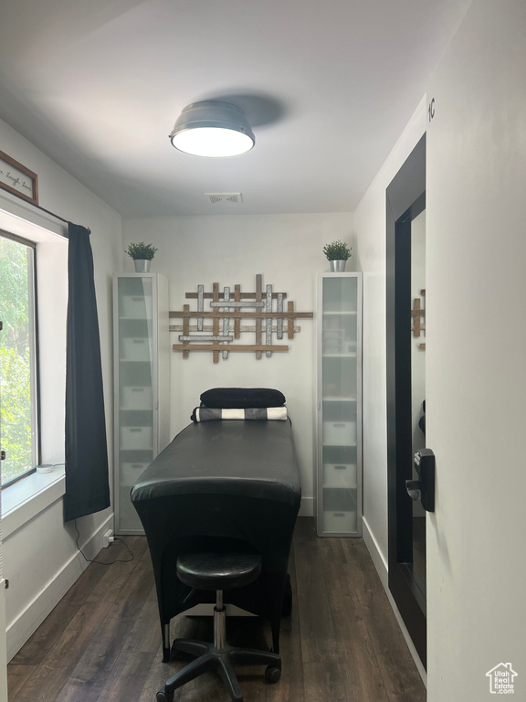 Office featuring dark wood-type flooring