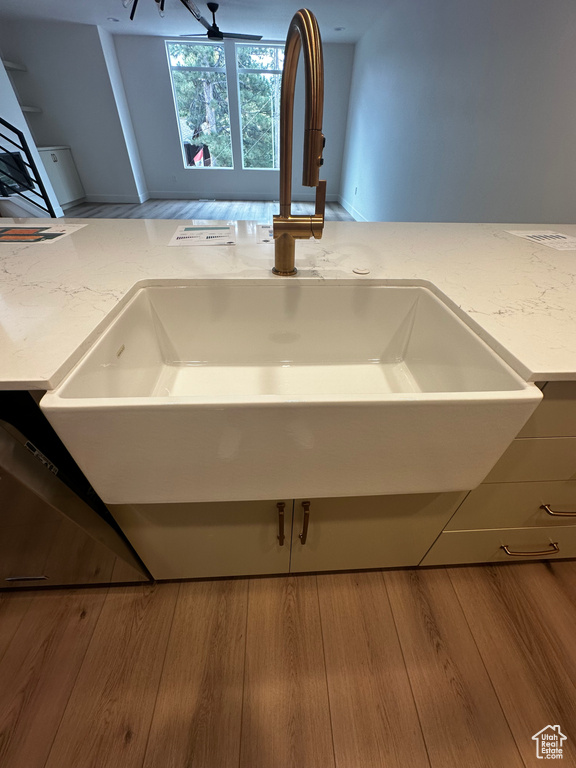 Details with sink and light wood-type flooring