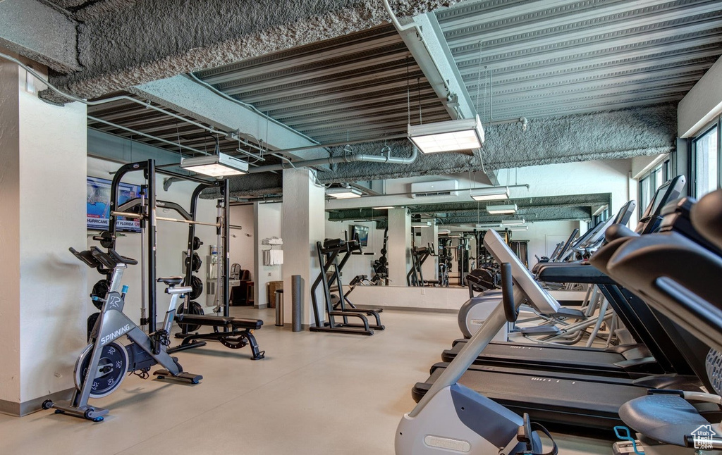 Workout area with concrete flooring