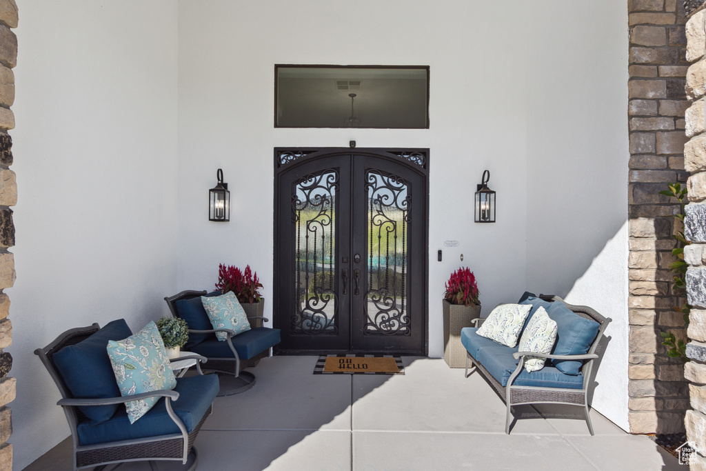 View of exterior entry with french doors