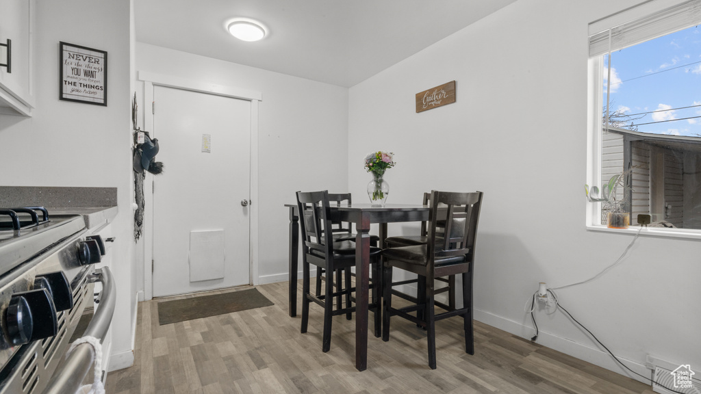 Dining room with light wood-type flooring