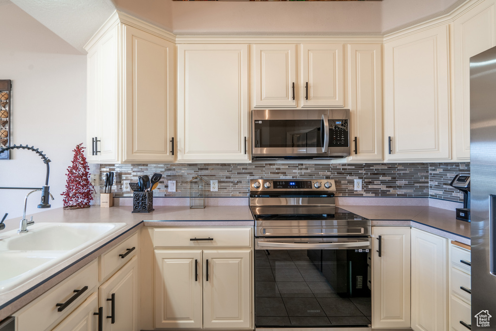 Kitchen featuring tasteful backsplash, sink, and stainless steel appliances