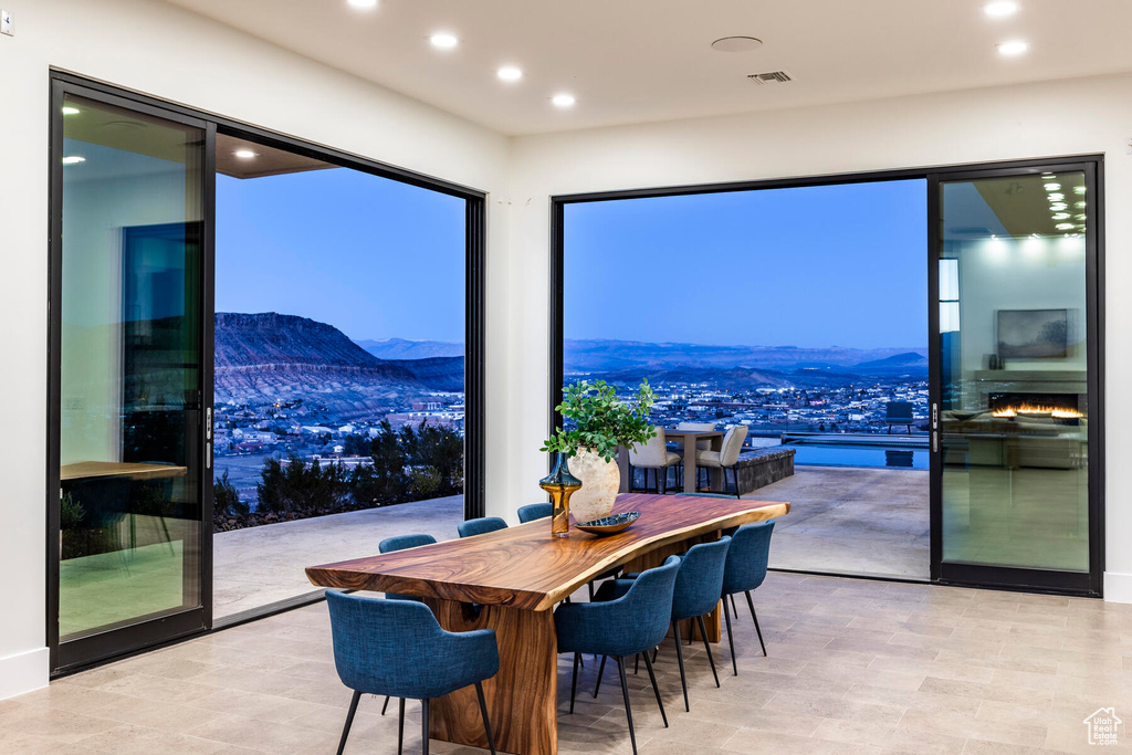 Dining area featuring a mountain view