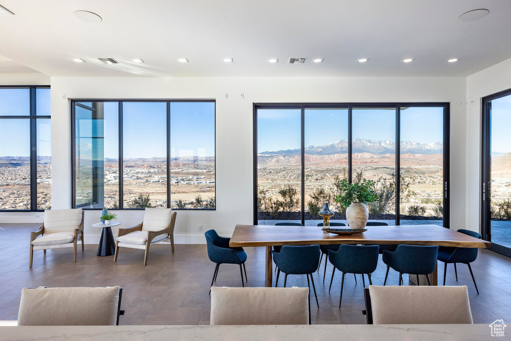 Dining area featuring a mountain view