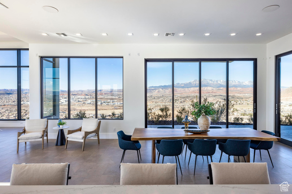 Dining space featuring a mountain view