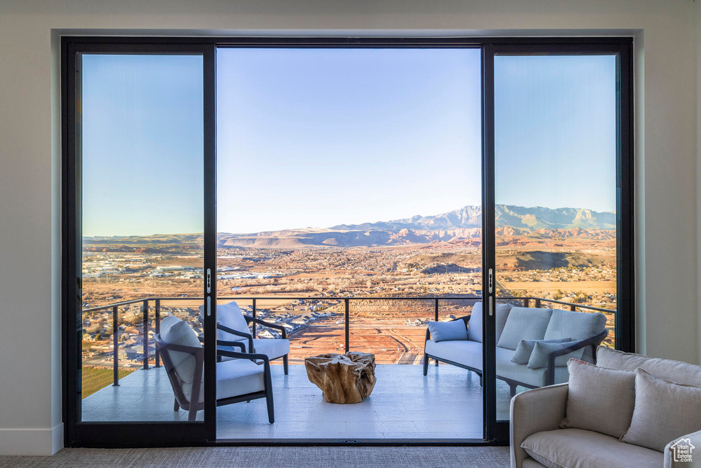 Interior space featuring a mountain view