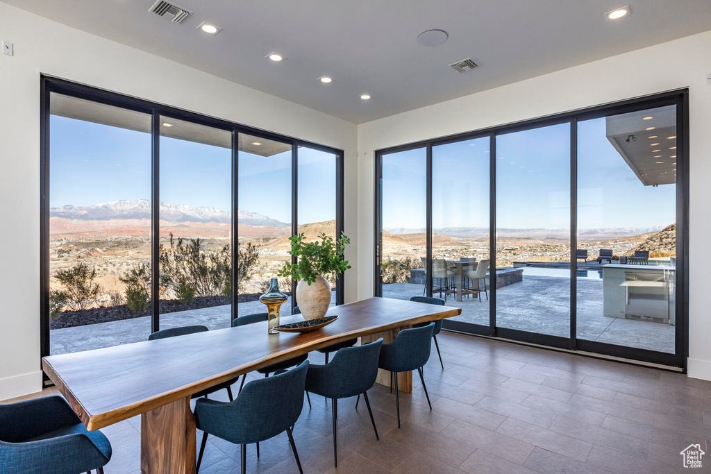 Dining space with a mountain view