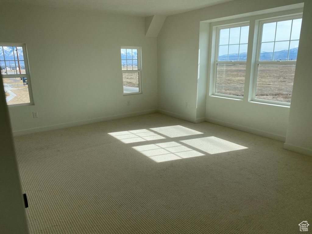 Additional living space featuring light colored carpet