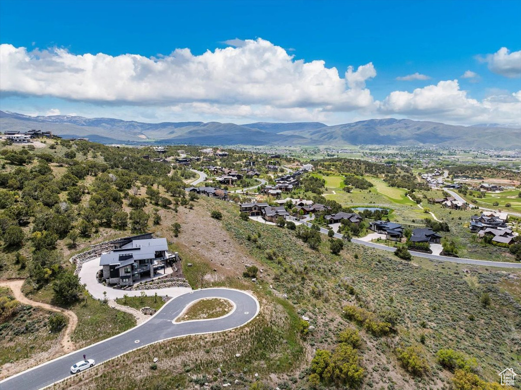 Drone / aerial view featuring a mountain view