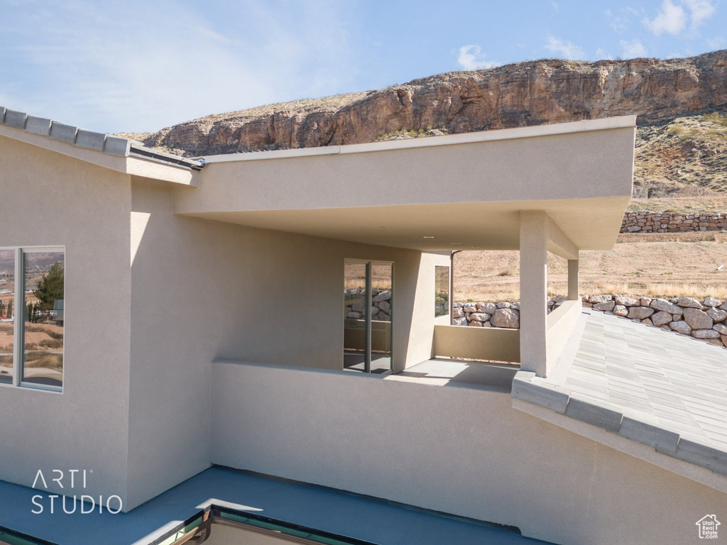 View of terrace with a mountain view