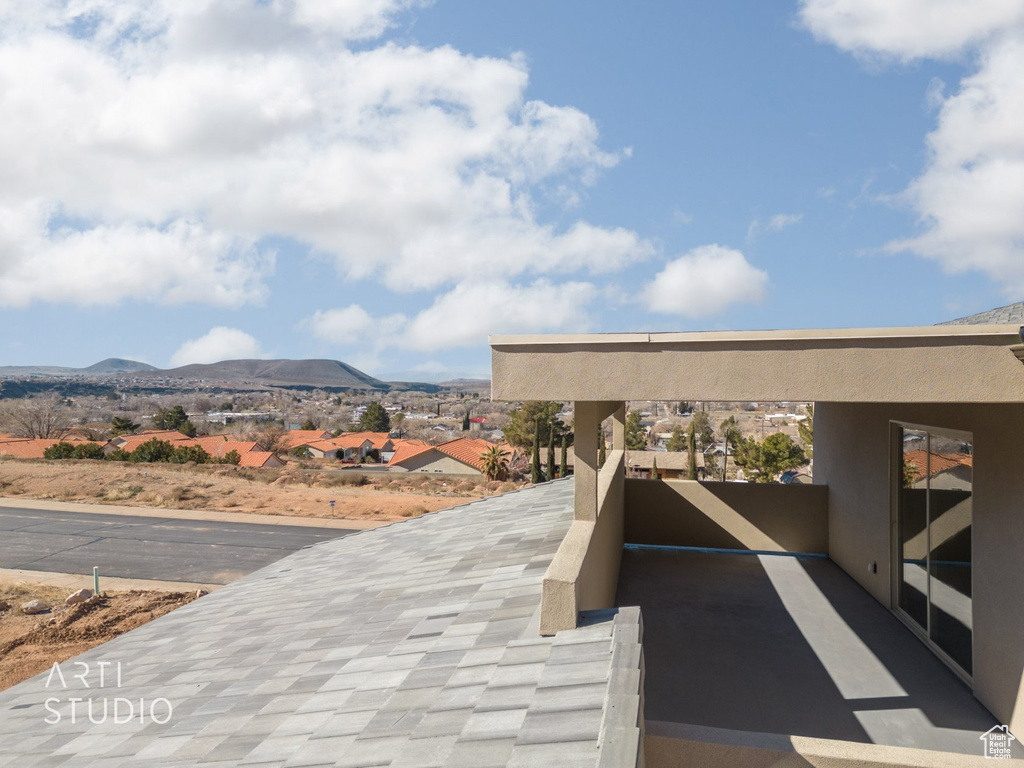 Exterior space featuring a mountain view