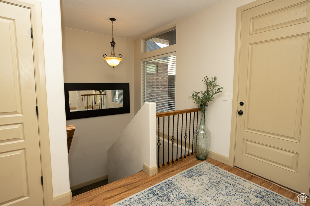 Entryway with light hardwood / wood-style flooring