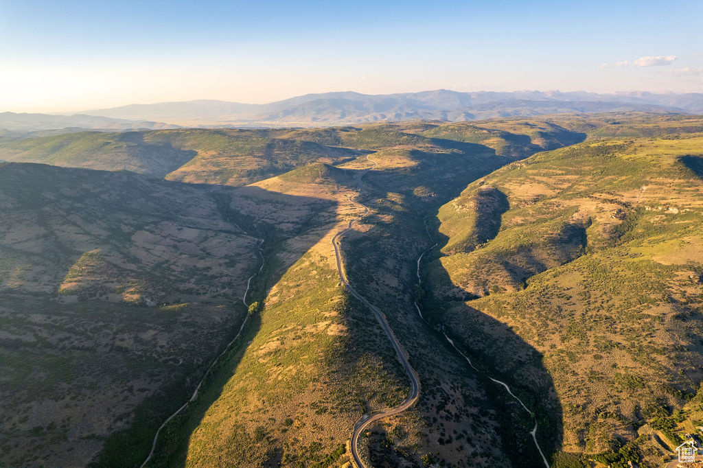 Aerial view featuring a mountain view