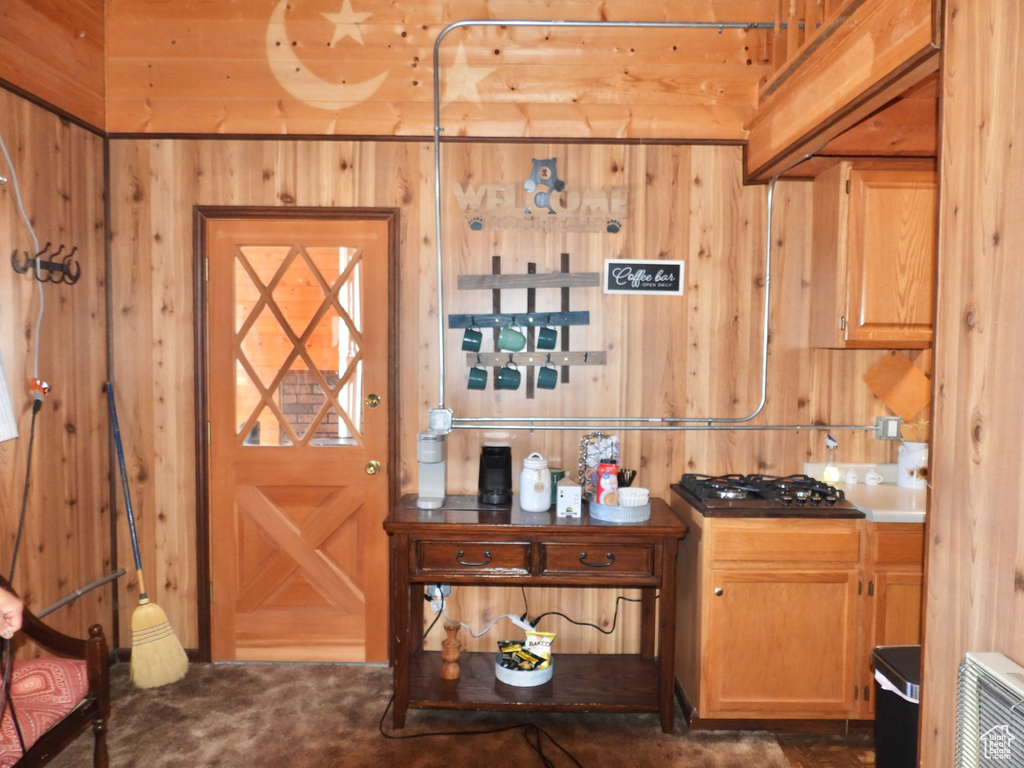 Kitchen with wood walls