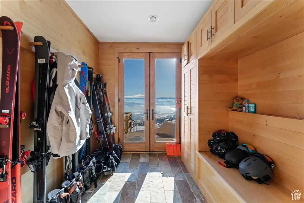 Mudroom featuring french doors