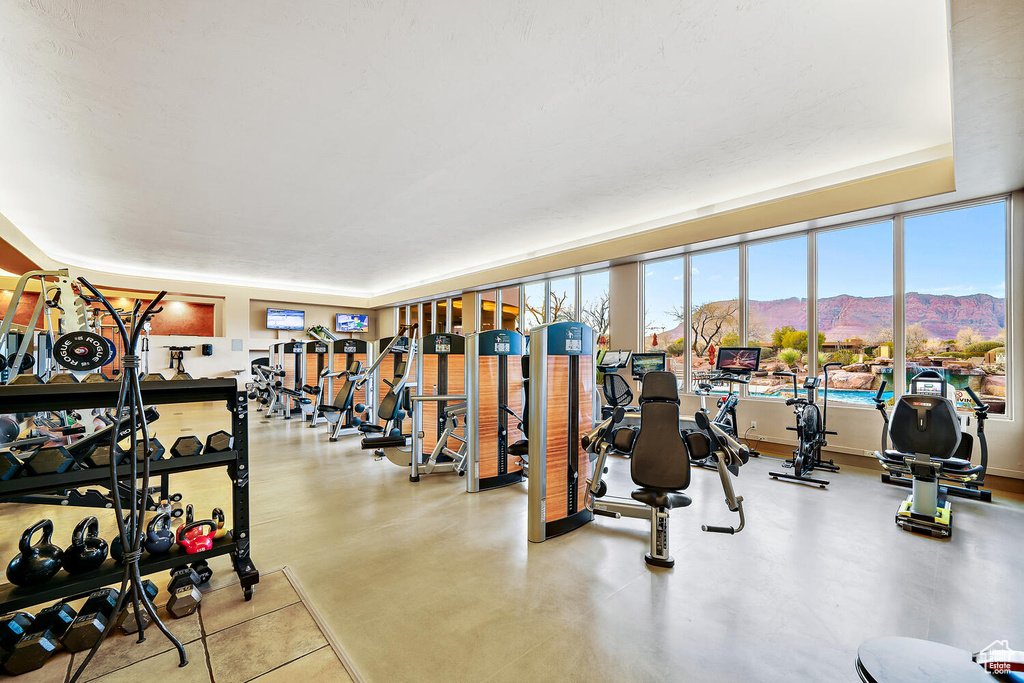 Workout area with a mountain view