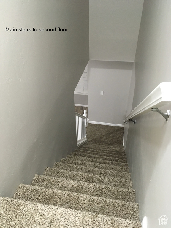Stairs with dark colored carpet