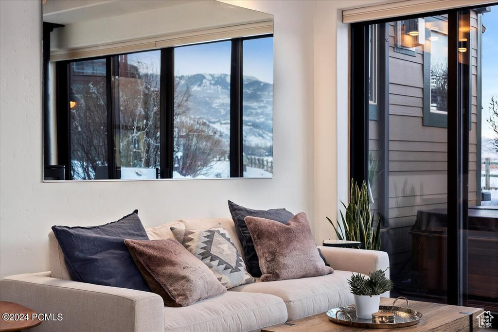 Living room with a mountain view